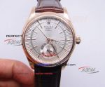 Perfect Replica Rolex Cellini White Shell Face Rose Gold Case Brown Leather 39mm Men's Watch
